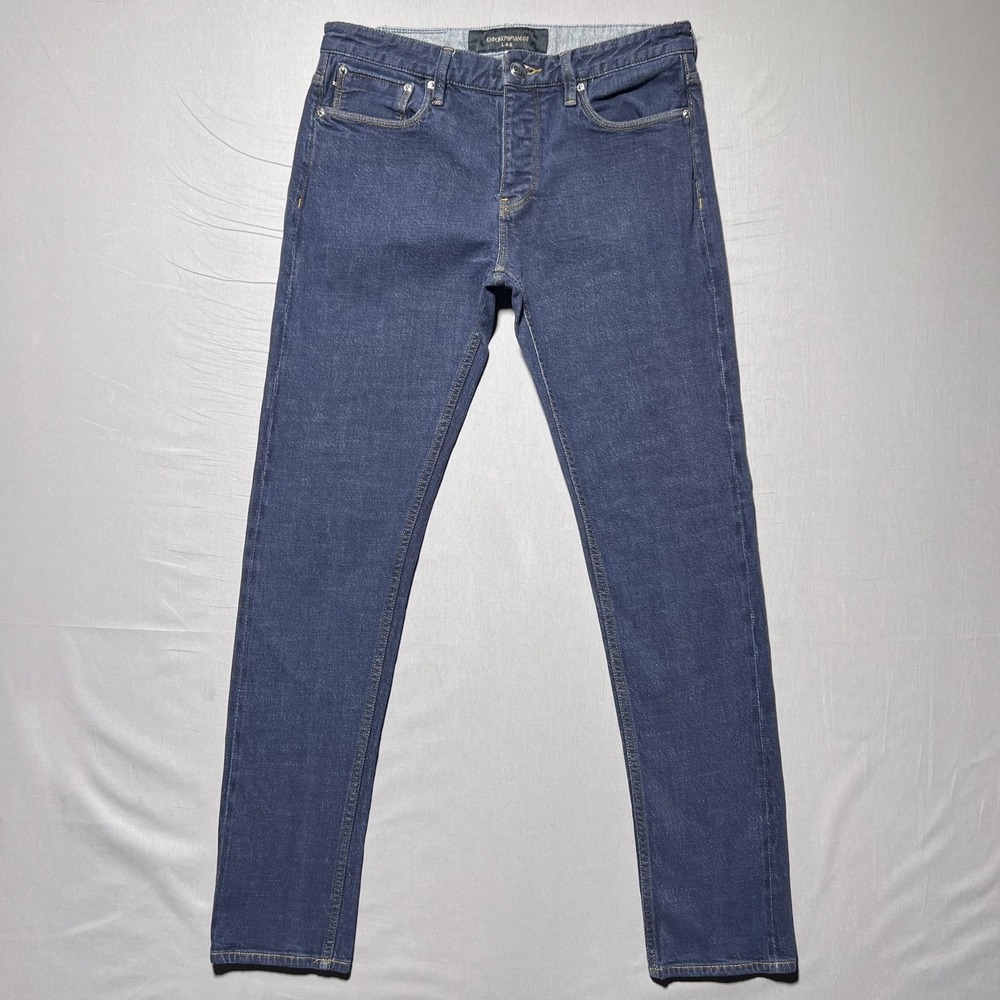 Emporio Armani‎ Slim Fit Selvedge Jeans Mens 32x31 Blue Button Fly Stretch Denim